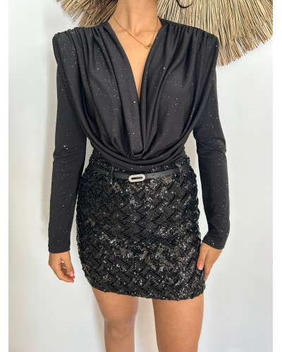 Camiseta escote caido brillo